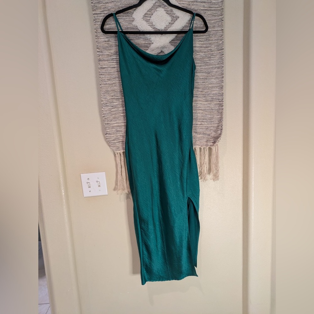 Justify Green Slip Dress Cowl Neck Midi